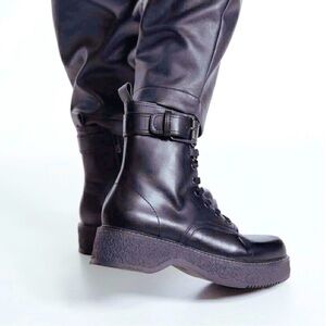 ZARA Leather Lug Sole Biker Combat Boot 5152/001/040 Black EU39/US8